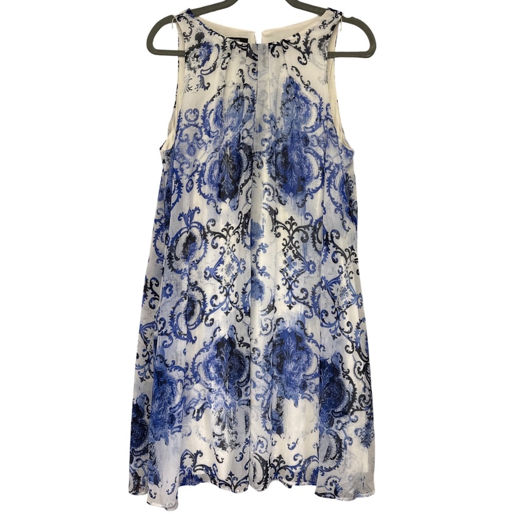 Alfani Womens Blue White Damask Print Sleeveless Shift Dress Size 12 Halter Neck